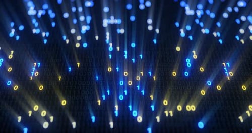 Abstract seamlessdigital binary code matrix background VJ loop with flare.