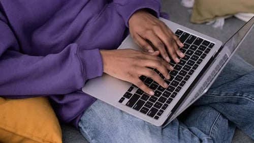 Hands on Keyboard Close Up African American Girl Working Office Work Remotely From Home Black Woman