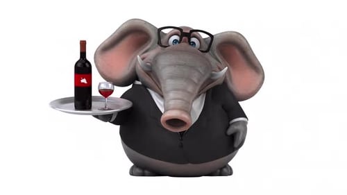 3D Animated Elephant Waiter Serving Red Wine