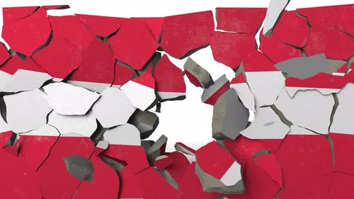 Destroying Wall with Painted Flag of Austria