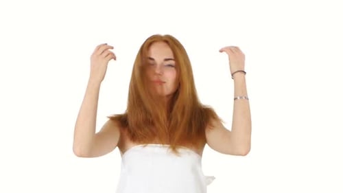Woman with Copper Hair Poses in Towel