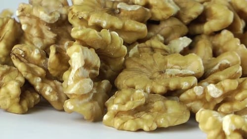 Shelled Walnuts Piled in Close-Up Macro Shot