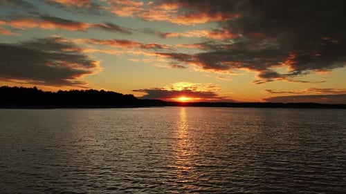 Epic Aerial View of Big Lake With Clear Blue Water.