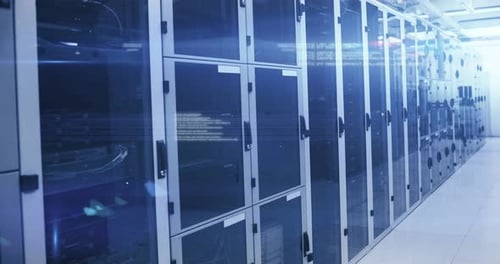 Futuristic Data Stream and Code Animation in Server Room