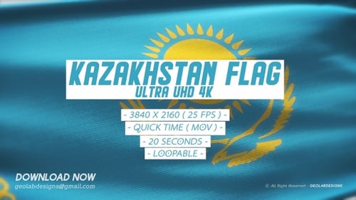 Realistic Waving Flag of Kazakhstan Loop