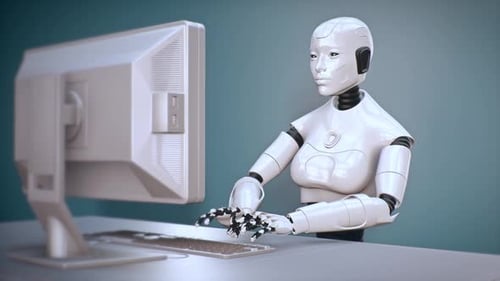 Female Robot Typing on a Computer Keyboard Animation