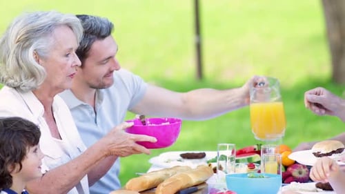Família estendida almoçando