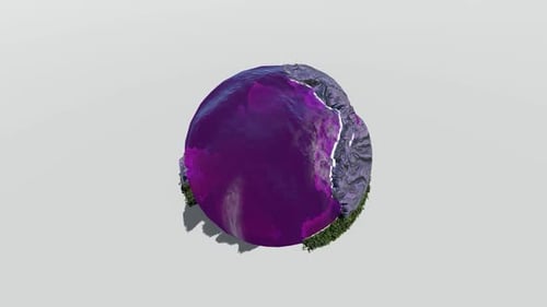 Abstract Planet Earth Rotation with Purple Water and Rocky Terrain