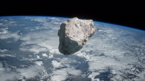 Realistic Asteroid Rotating Over Earth's Atmosphere