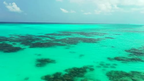 Aerial drone view travel of marine coast beach holiday by clear sea with white sand background of a