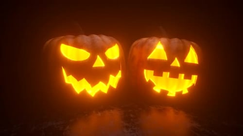 Spooky Halloween Jack-o'-Lantern Pumpkins Glowing Animation