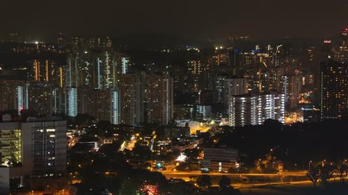 Aerial View of City Skyline at Night