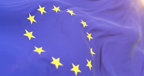 European Union Flag Waving Loop with Sunlight Flare