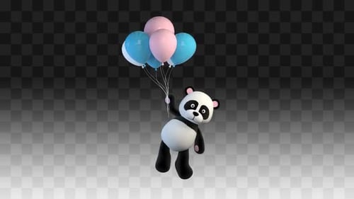 Cute 3D Animated Panda Floating With Balloons