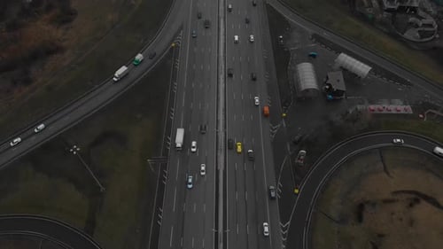Top View of a Major Road in the City. Top View of the Road Junction. The Movement of the Camera From