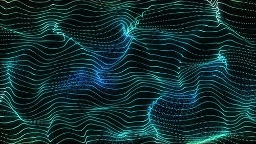 Futuristic Abstract Digital Wave Background with Glowing Blue Green Particles