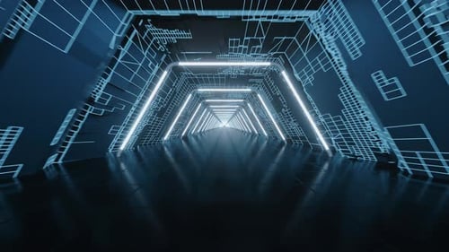 Tunnel and neon with blue background