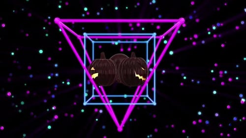 Abstract Neon Halloween Pumpkin and Skull Animation