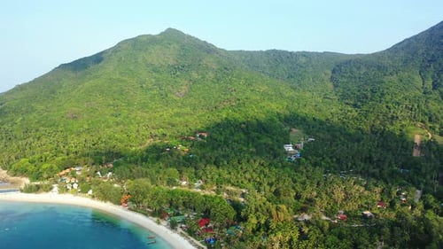 Beautiful above abstract view of a white sandy paradise beach and aqua blue water background in high