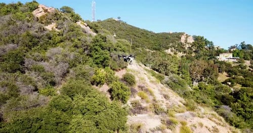 Flying around the Drone in the process of filming in the mountains. DJI Inspire 2