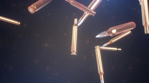 Golden Bullet Casings Falling in Dynamic 3D Animation