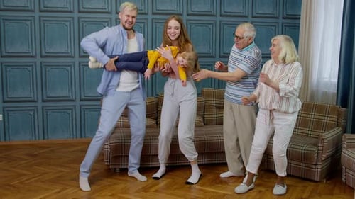 Multigenerational Family Having Fun Together at Home