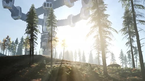UFO Hovering Over Forest