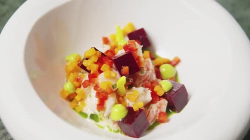 Set Table with Gourmet High Kitchen Dinner Plates and Dishes at the Restaurant