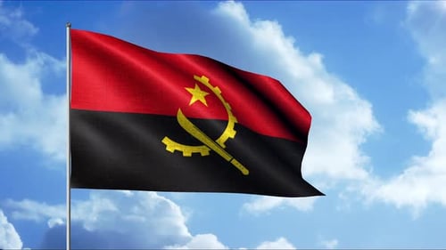 Seamless Loop of Waving Flag of Angola Against Blue Sky