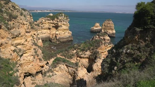 High angle of a rocky shore