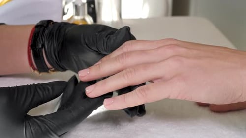 Manicurist Applies Nail Polish in Close Up Shot