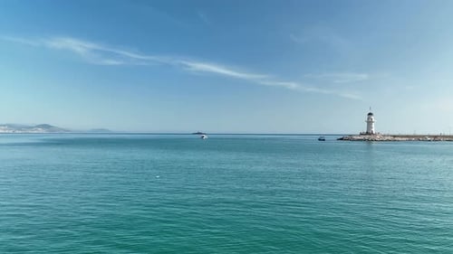 Lighthouse in the port aerial view Turkey Alanya 4 K