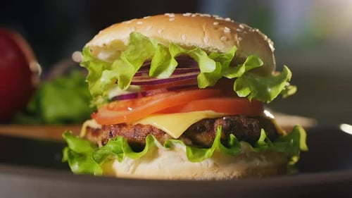 Juicy Freshly Cooked Hamburger Close-up