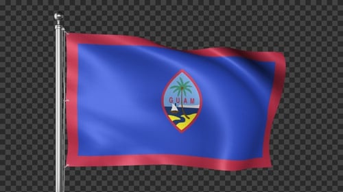 Realistic Guam Flag Waving on Flagpole Animation