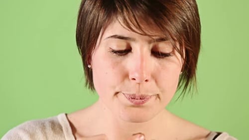Woman Enjoys Chocolate Spread in Close Up