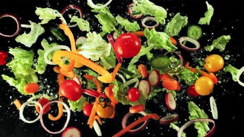 Fresh Vegetables Flying on Black Background