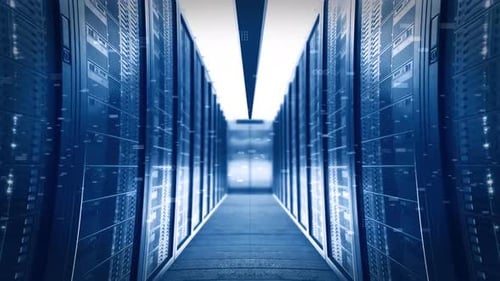 Futuristic Data Center Server Corridor Digital Flow Animation
