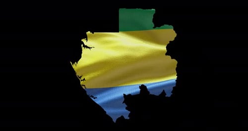 Gabon national flag background with country shape outline. Alpha channel animation