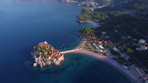 Bird's Eye View of Coastal Zone with Beautiful Island and Bridge