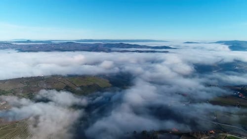 Aerial View of Foggy Countryside Landscape