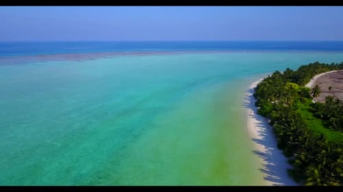 Aerial top down abstract of relaxing coast beach trip by blue green water with white sand background