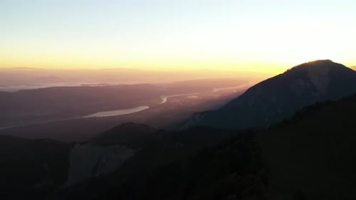 Aerial View of Mountains at Sunrise or Sunset
