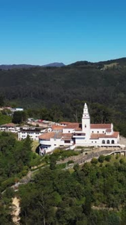 The Monserrat Mountain with Church in Bogota Colombia Vertical Footage