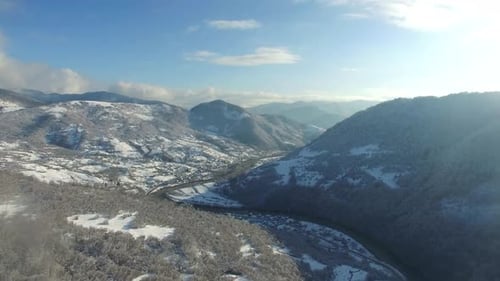 Beautiful Winter Mountains They are Partially Covered with Snow Blue Sky Mountain Panorama