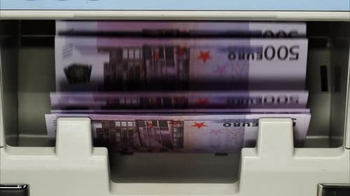 Money Counting Machine Processing Euro Currency