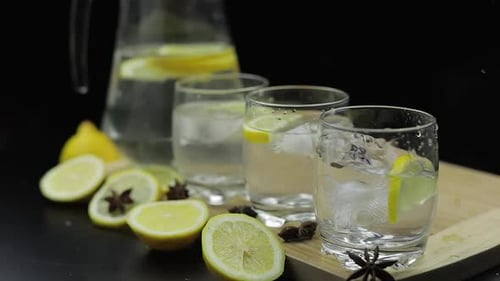 Iced Lemon Water with Star Anise on Tray
