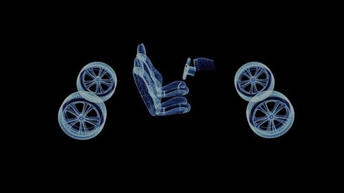 The Hologram of a Wireframe Parts of Car