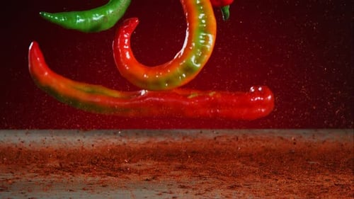 Peppers falling bouncing in ultra slow mo 1500fps - reflect surface - BOUNCING PEPPERS PHANTOM 012