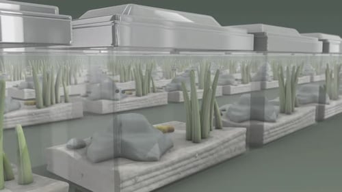 Beaucoup d'aquariums vides isolés dans une rangée 4k