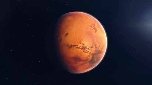 Rotating Realistic Mars Planet in Dark Space